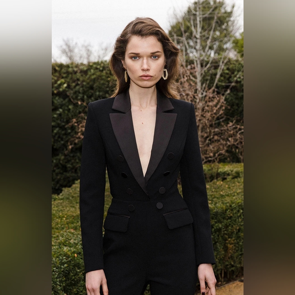 Rare Misha Collection Black Tuxedo Debbie Jumpsuit NWT
